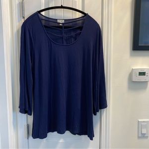 Avenue Blue Top with Scope Neck with Detail Long Sleeve Top